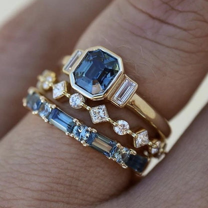 Dreiteiliges Ringset mit eingelegtem Zirkonia aus einer Legierung