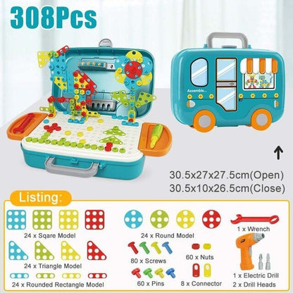 132/308Pcs Kinder Elektrische Bohrer Spielzeug DIY Pädagogisches Puzzle 