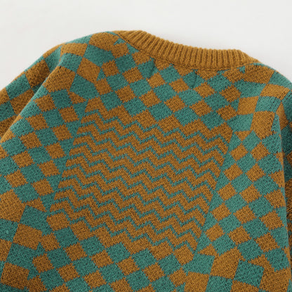 Men's Checkerboard Knitted Pullover Sweater