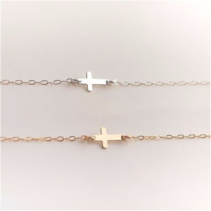 Pulsera cristiana de acero inoxidable con cruz horizontal y lateral de Jesús para mujer y hombre, con dije de plata, ideal como recuerdo para niña y bebé.