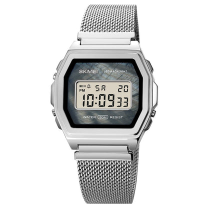 Reloj electrónico de acero inoxidable resistente al agua para estudiantes, moderno, multifunción y con personalidad.
