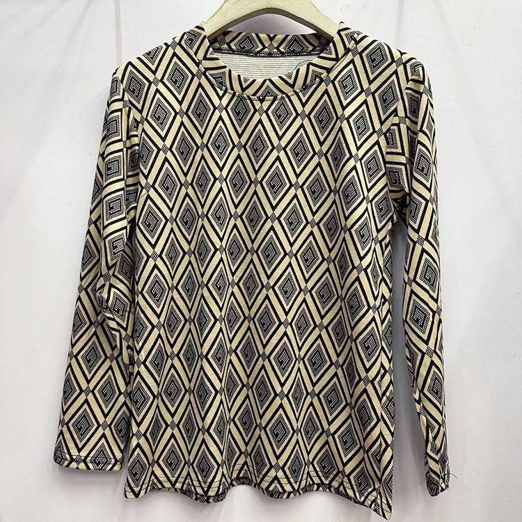 Skin-friendly Cotton Printed Long Sleeve Western Style Youthful-looking Loose Top