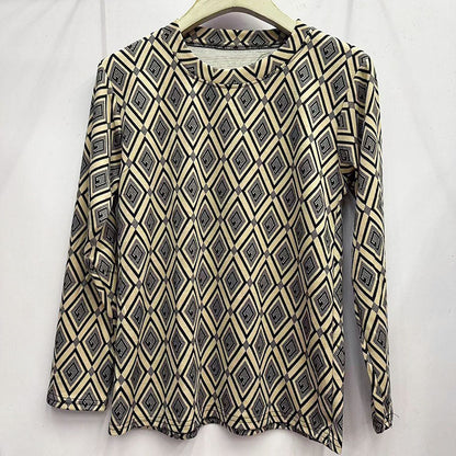 Top holgado de manga larga con estampado de algodón agradable para la piel, estilo occidental, de aspecto juvenil
