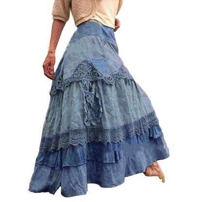 Vestidos de mujer con costuras de encaje y falda de pastel con dobladillo grande