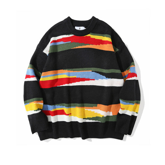Contrast Color Striped Knitted Sweater Men's Bf European And American Style