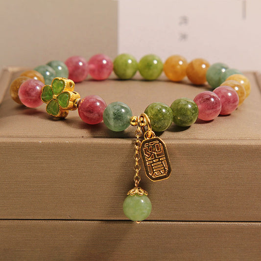 Exquisite Colorful Tourmaline Ruyi Pendant Bracelet For Women