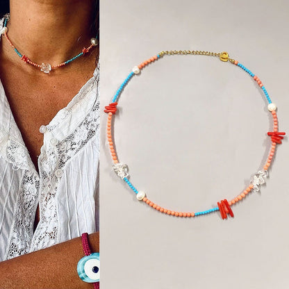 Collar de perlas de agua dulce con cadena de grava roja de nuevo estilo para mujer