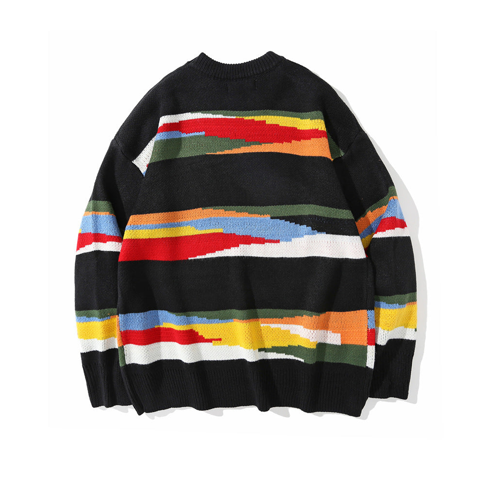 Contrast Color Striped Knitted Sweater Men's Bf European And American Style