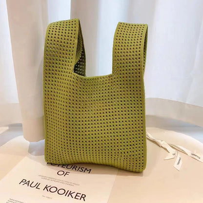 Bolso de mano retro de punto hueco para mujer