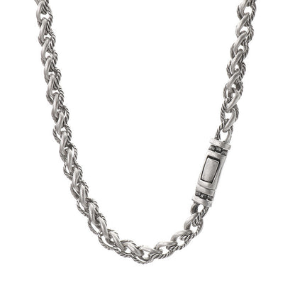 Collar de cadena de quilla vintage con giro de plata antigua para hombre, collar de acero de titanio