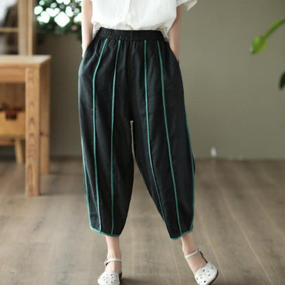 Sommerliche, dünn gestreifte Cropped-Hose aus Baumwolle und Leinen für Damen