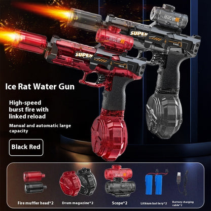 Pistolas de agua eléctricas con luces LED para niños, simulación de disparo y retroceso, potente pistola rociadora de agua automática, juguetes de verano para exteriores.