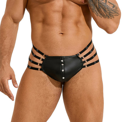 Men's Rivet Imitation Leather T-back Low Waist Sexy