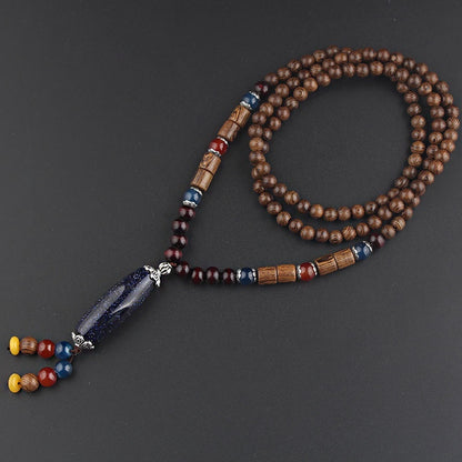 Collares para hombres y mujeres, cadena de suéter con cuentas de madera retro, colgante largo Bodhi