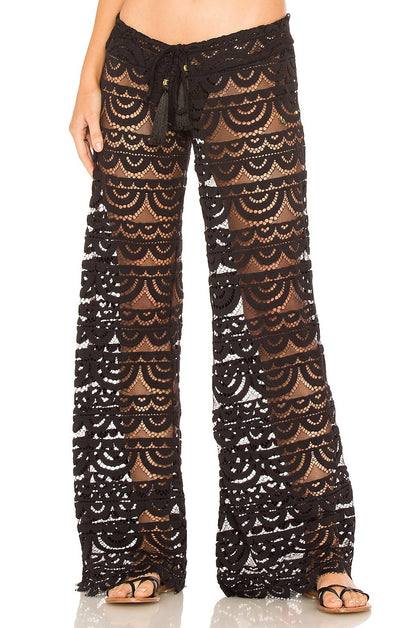 Pantalones anchos de encaje calado para mujer