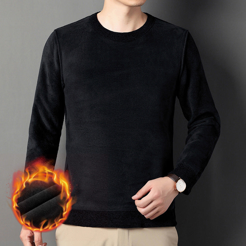 Suéter de chenilla tejido para hombre, nuevo estilo, cuello redondo, felpa