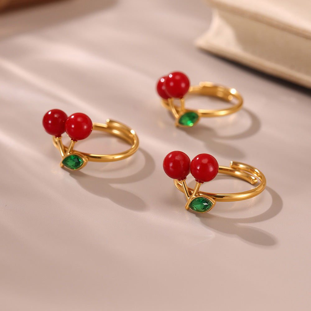 Dream High Quality Czech Diamond Resin Small Cherry Fine Circle Open Ring