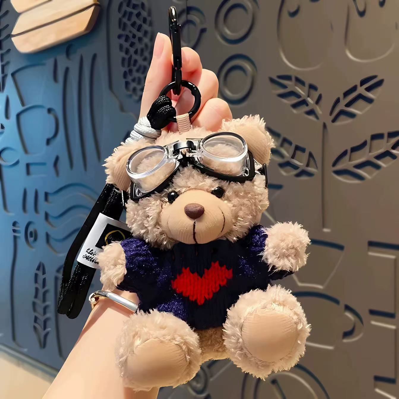 Cartoon Pilot Plush Bear Pendant Keychain