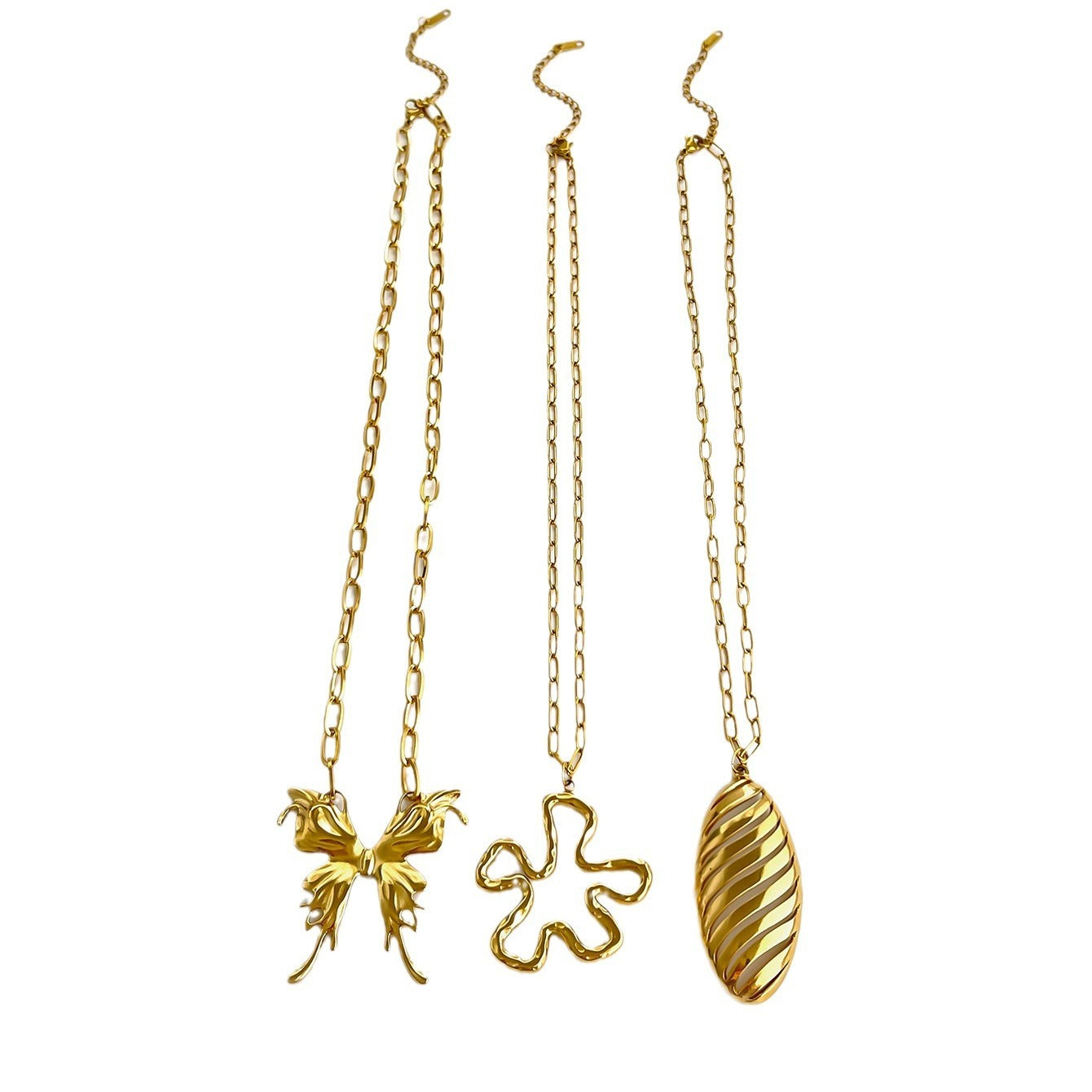 New Stainless Steel Butterfly Flower Oval Leaf Pendant Exaggerated Style Female Necklace