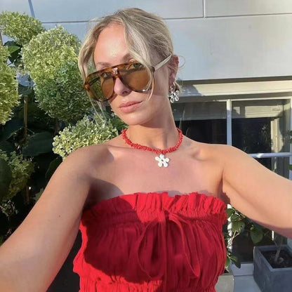 Collar de perlas de agua dulce con cadena de grava roja de nuevo estilo para mujer