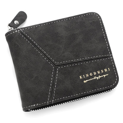 Cartera corta para hombre con costuras mate y múltiples ranuras para tarjetas