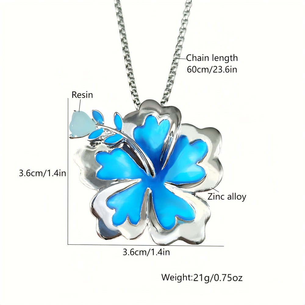 Summer Luminous Flower Necklace Metal Silver Petals Light-emitting Pendant Female