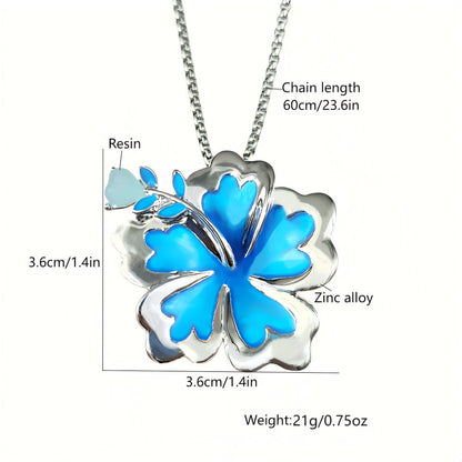 Collar de flores luminosas de verano con pétalos de metal plateados y colgante emisor de luz para mujer
