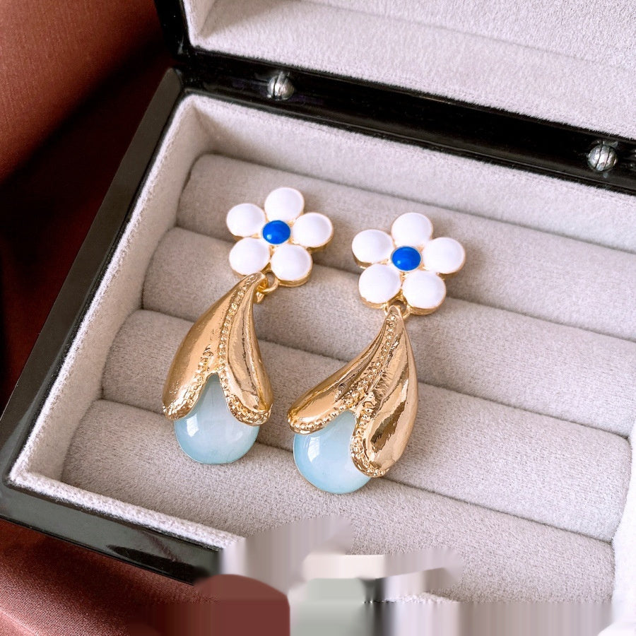 Glass Flower Earrings Retro Affordable Luxury Minority Simple All-match Women