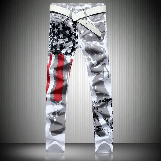 Printed Jeans High Elastic Slim Fit Men Plus Size Pants - BAGMODA