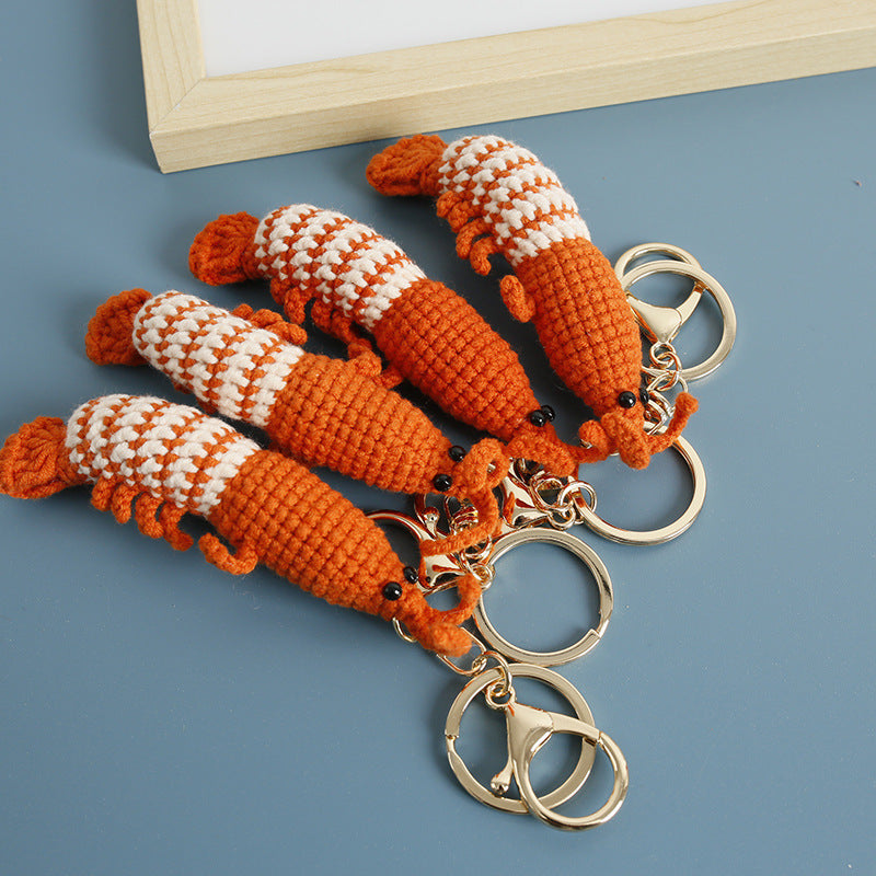 Fashion New Wool Crocheted Prawn Keychain