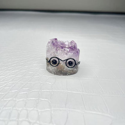 Gafas de corte de piedra de cristal, adorables adornos artesanales de erizo para mascotas.