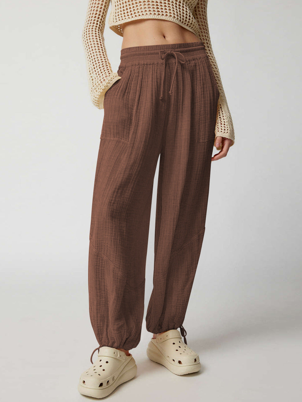 Loose Wide Leg Pants Women Drawstring Leggings Trousers