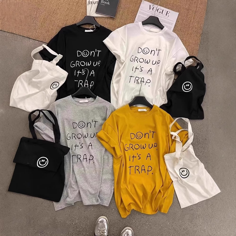 Short Sleeve Cotton Student Summer Wear  Loose Half-Sleeve Top Junior High School and High School Girls T-Shirt
