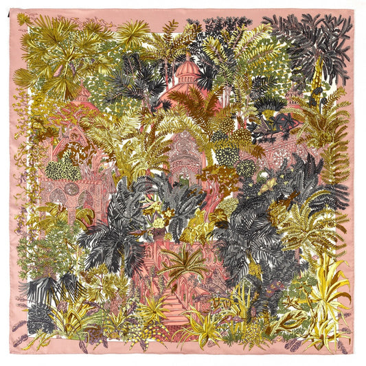 Twill silk square scarf jungle castle print scarf - BAGMODA