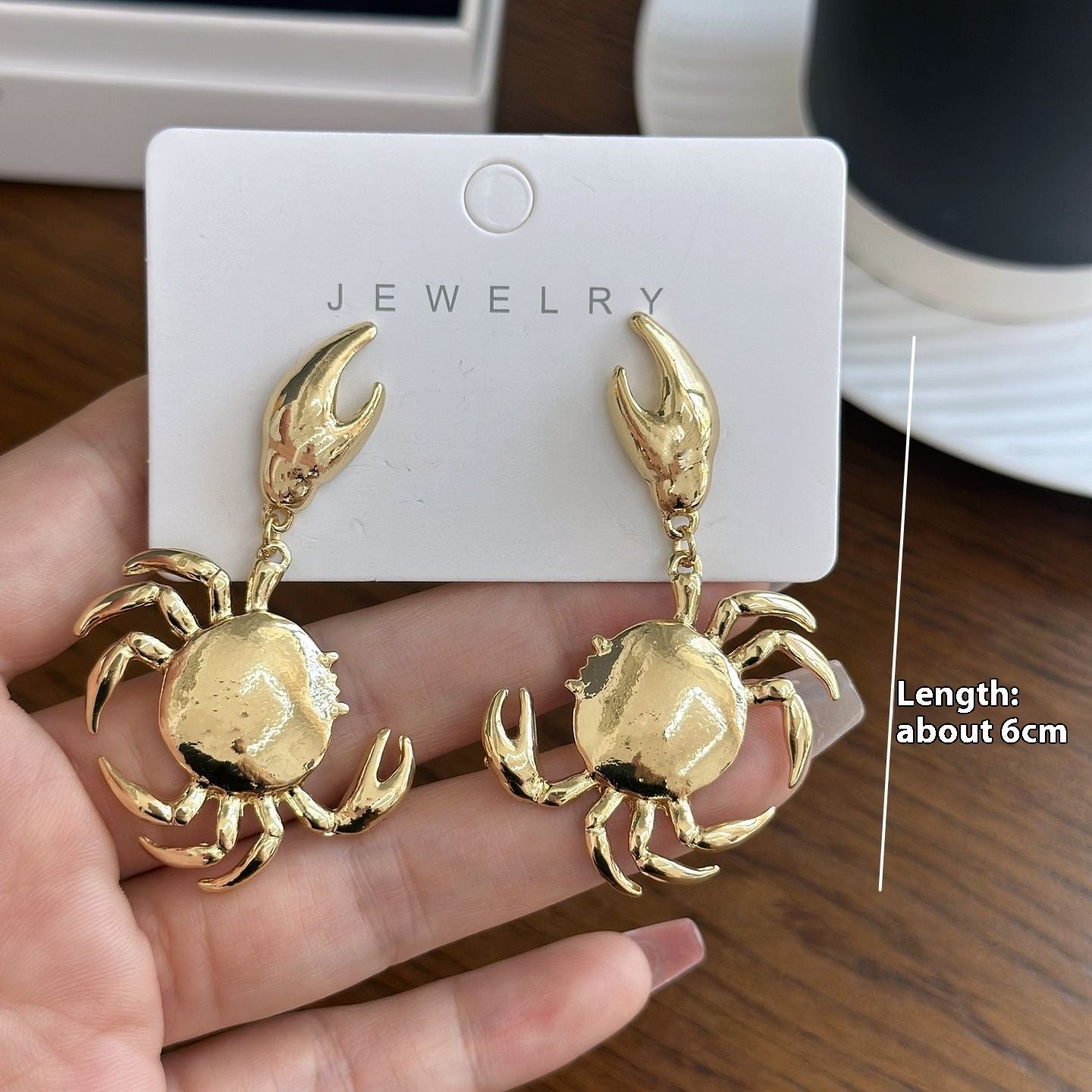 Marine Life Metal Texture Golden Crab Earrings