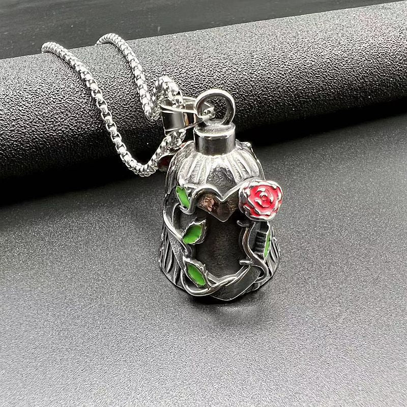 Titanium Steel Vintage Polished Double-sided Epoxy Rose Motorcycle Riding Lucky Bell