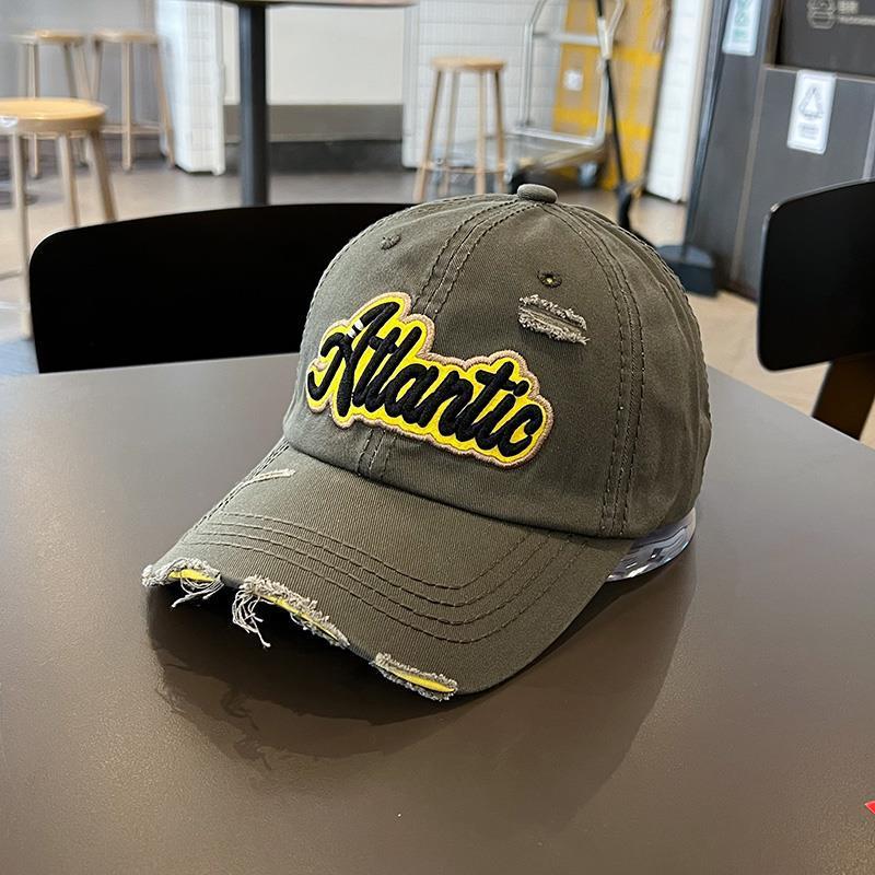Cotton Retro Tattered Jeans Letter Embroidered Baseball Cap