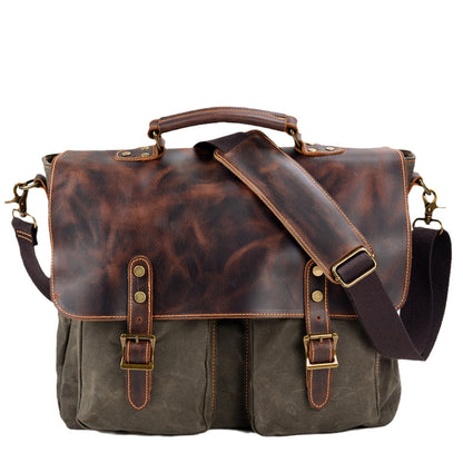 Bolso maletín de cuero con costuras de lona impermeable