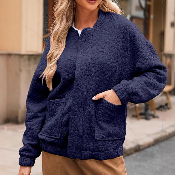 Fashion Cardigan Button Texture Long Sleeve Coat Jacket Women