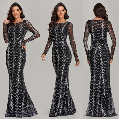 Vestidos largos de lentejuelas para mujer, vestidos de fiesta de manga larga para mujer