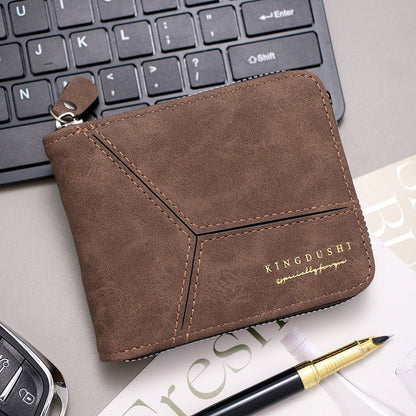 Cartera corta para hombre con costuras mate y múltiples ranuras para tarjetas