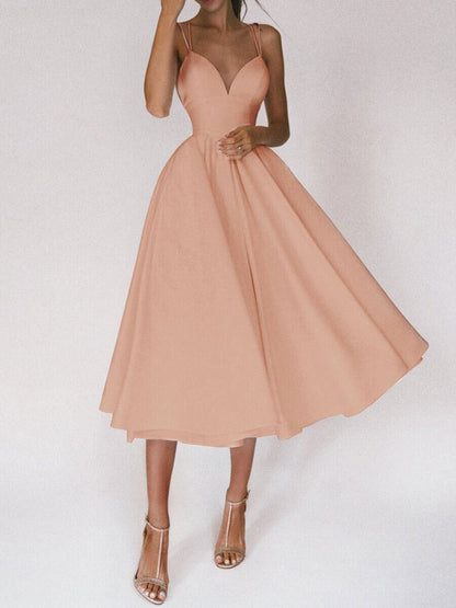 Vestido sexy de tirantes con escote en V, moda de verano, vestidos largos de corte A para mujer