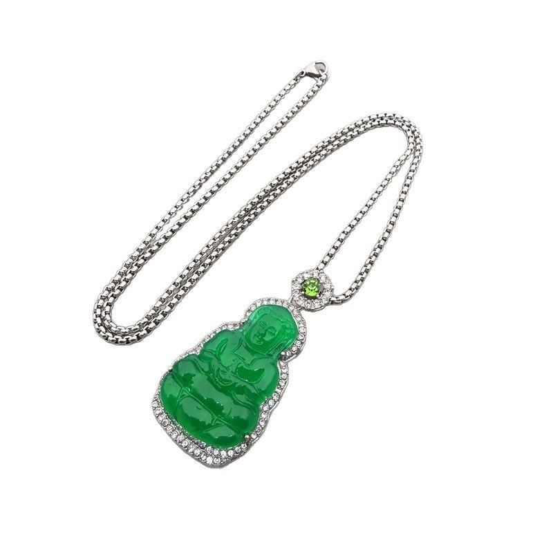 Artificial Chalcedony Lucky Pendant Pendant Emerald Green Safety-blessing Card Necklace Temperament