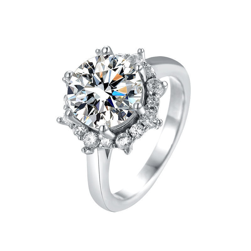 S925 Sterling Silver Wedding Ring Luxury Light Luxury Flower Ring High Carbon Rhinestone Ring