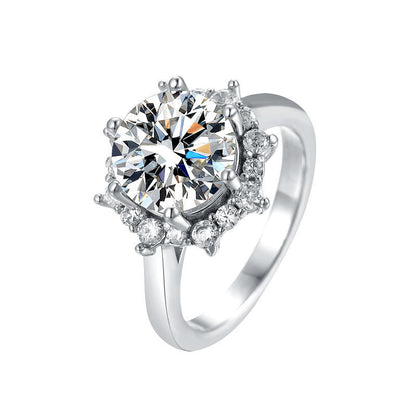 Anillo de bodas de plata esterlina S925, lujoso y ligero anillo de flores de lujo, anillo de diamantes de imitación de alto carbono.