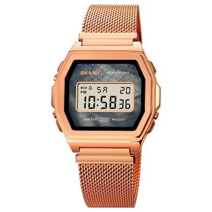Reloj electrónico de acero inoxidable resistente al agua para estudiantes, moderno, multifunción y con personalidad.