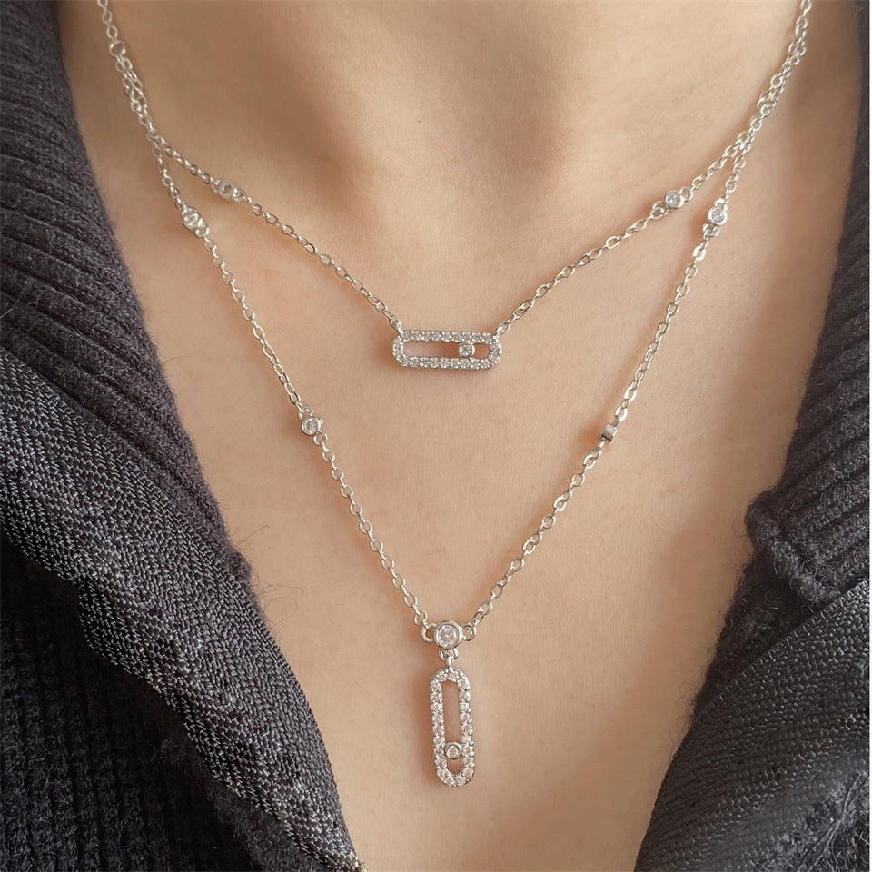 Hollow Oval Pin Necklace Women's High-grade Fashion Commuter Clavicle Chain