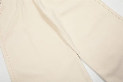 American Retro Embroidered Denim Suspender Pants Men - BAGMODA