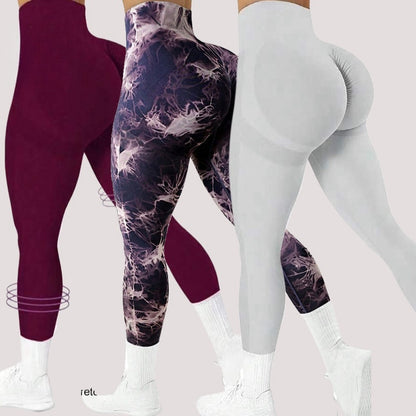 Pantalones de yoga sin costuras con efecto tie-dye color melocotón para mujer, cintura alta, para entrenamiento