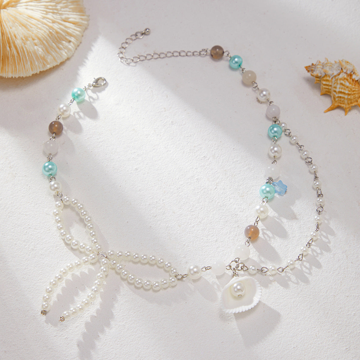 Collar de clavícula de lujo con perlas francesas y océano